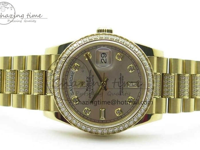 0212 DailyWear Day-Date 36mm 128235 YG Crystal BP Best Edition Silver Crystal Marker Dial on YG President Bracelet A 2676